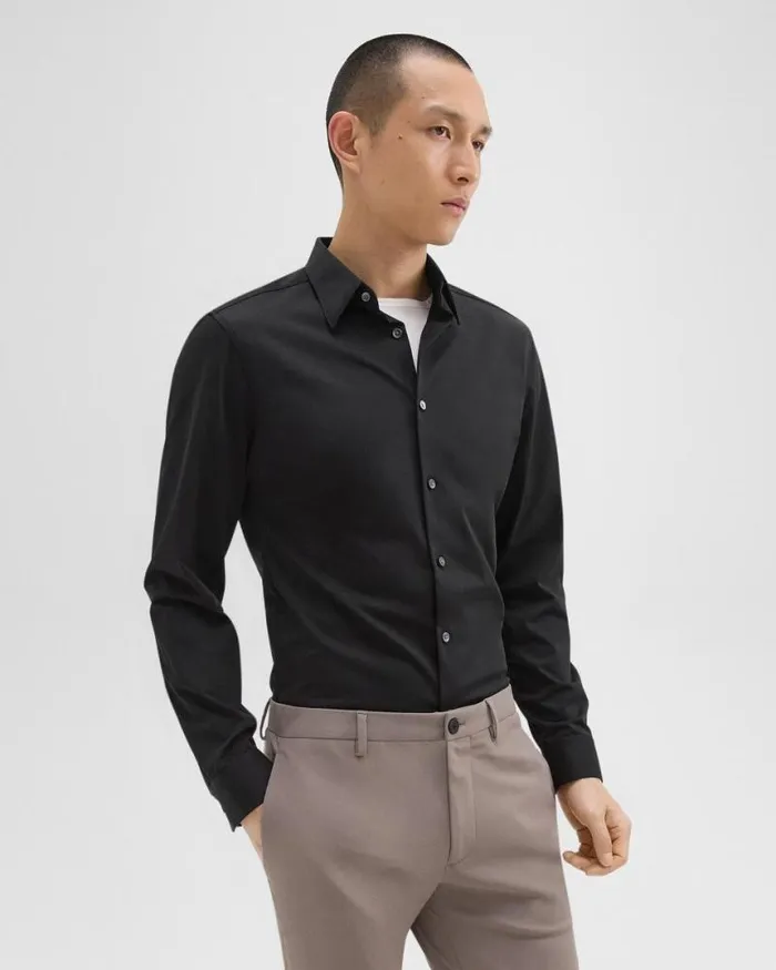 Shirts Men Theory Sylvain Shirt In Structure Knit Black Shirts Men Theory Sylvain Shirt In Structure Knit Black