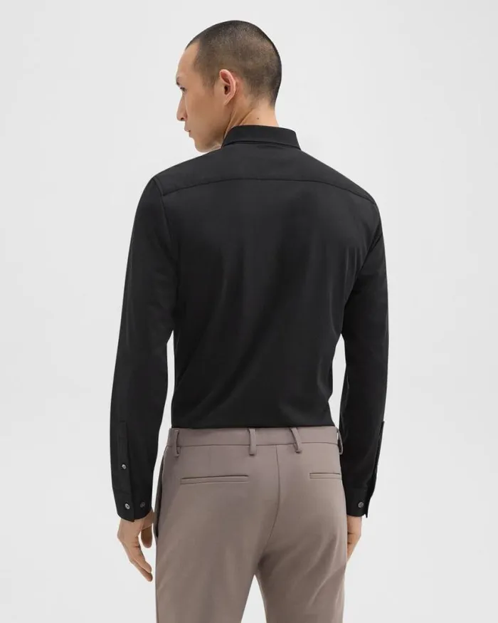 Shirts Men Theory Sylvain Shirt In Structure Knit Black Shirts Men Theory Sylvain Shirt In Structure Knit Black