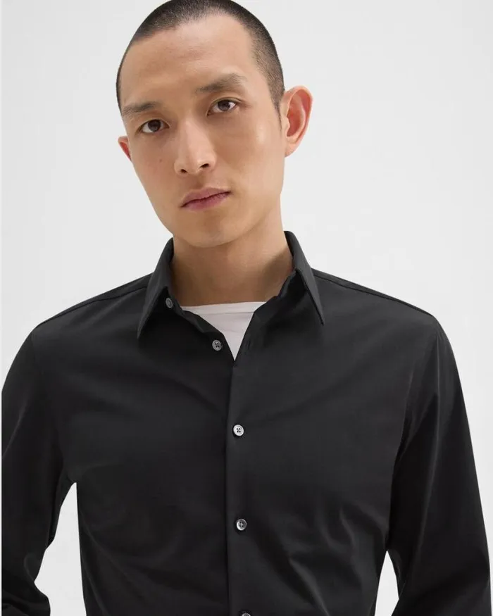 Shirts Men Theory Sylvain Shirt In Structure Knit Black Shirts Men Theory Sylvain Shirt In Structure Knit Black