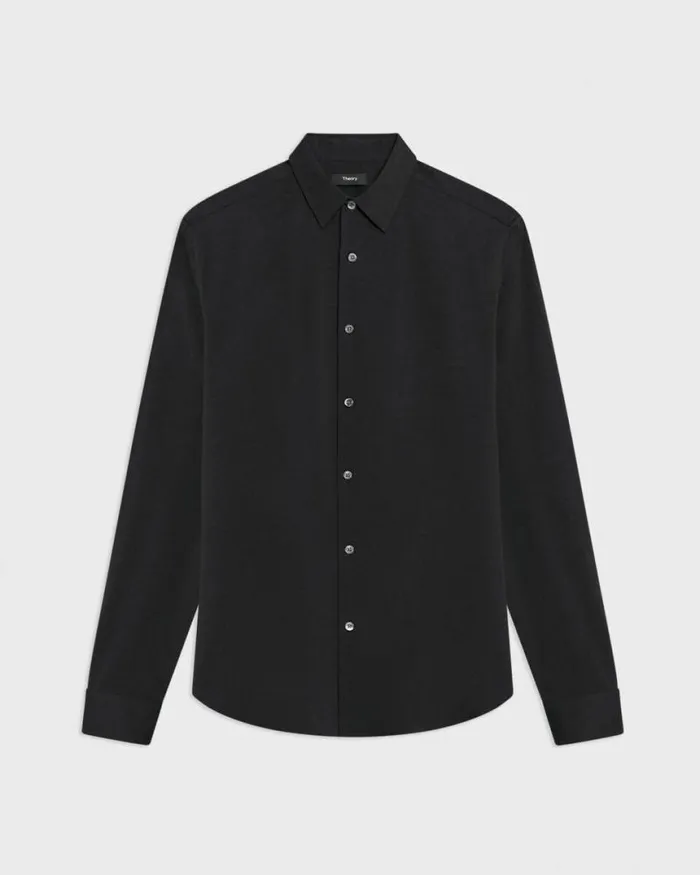 Shirts Men Theory Sylvain Shirt In Structure Knit Black Shirts Men Theory Sylvain Shirt In Structure Knit Black