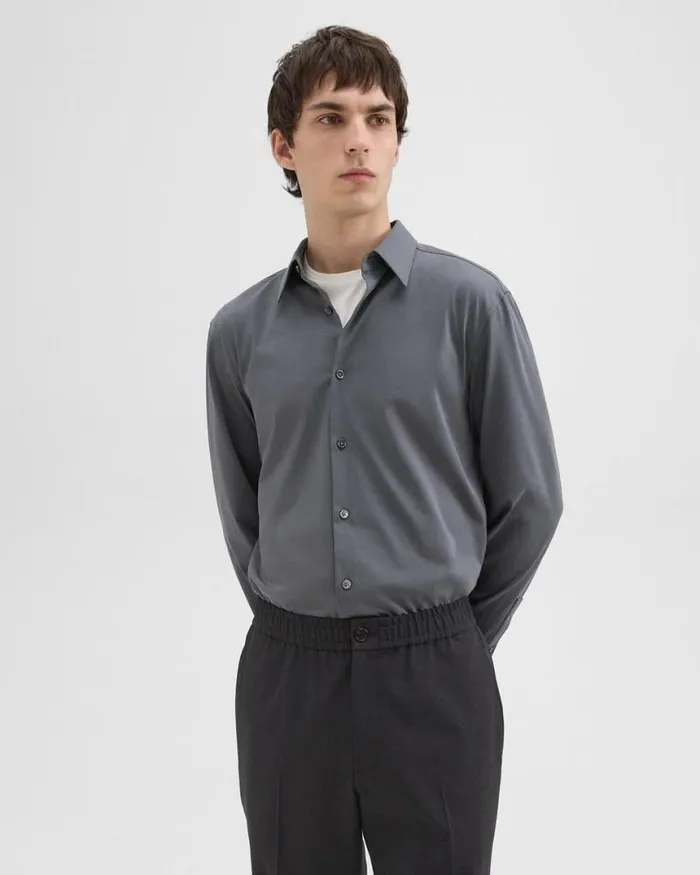 Shirts Men Theory Sylvain Shirt In Structure Knit Pestle