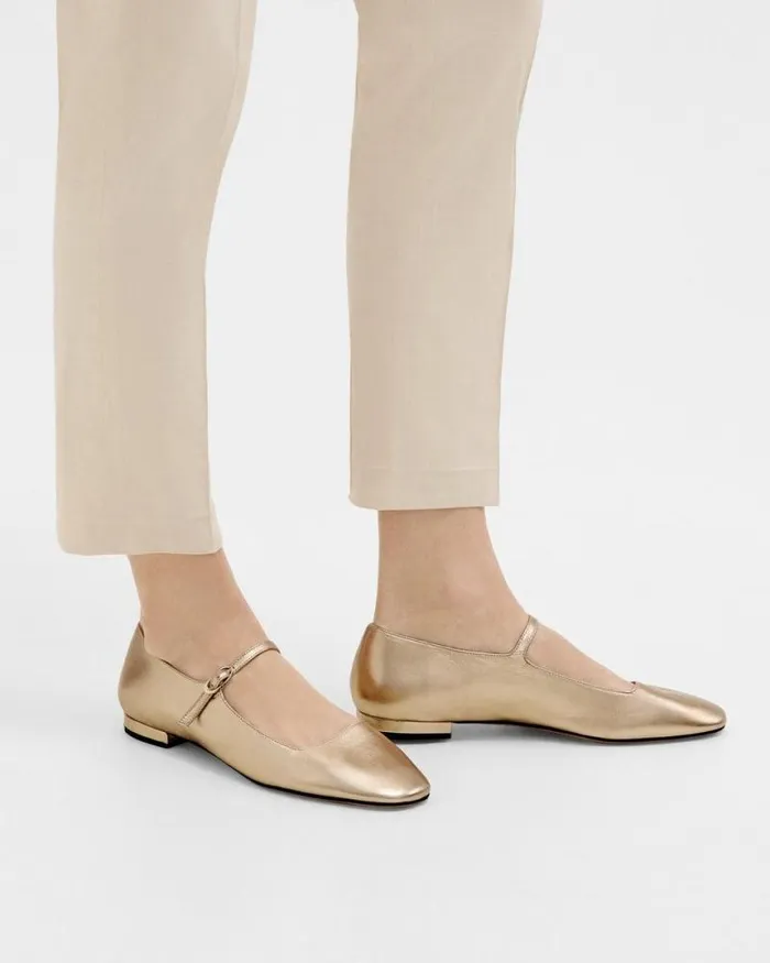 Shoes Women Theory Mary Jane Ballerina Flat In Metallic Leather Light Gold