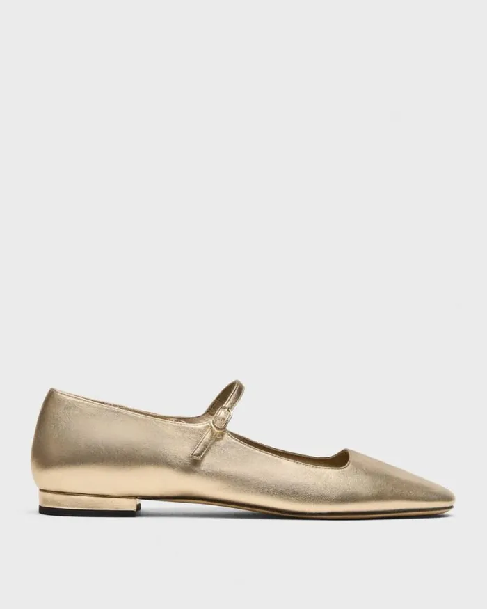 Shoes Women Theory Mary Jane Ballerina Flat In Metallic Leather Light Gold