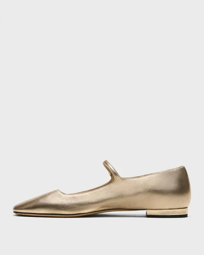 Shoes Women Theory Mary Jane Ballerina Flat In Metallic Leather Light Gold