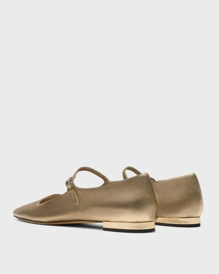 Shoes Women Theory Mary Jane Ballerina Flat In Metallic Leather Light Gold