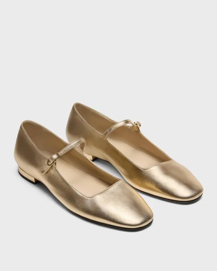 Shoes Women Theory Mary Jane Ballerina Flat In Metallic Leather Light Gold