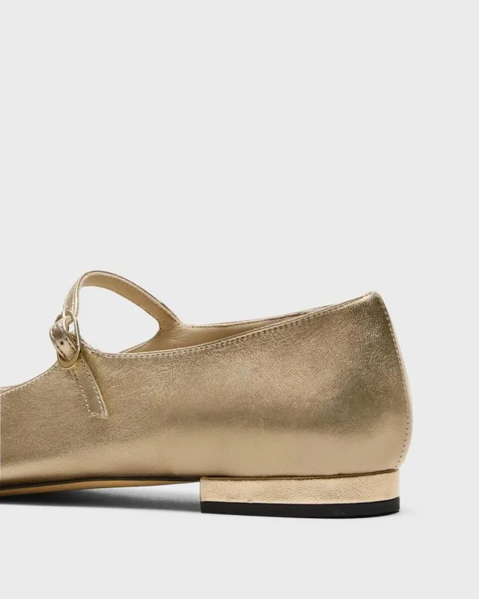 Shoes Women Theory Mary Jane Ballerina Flat In Metallic Leather Light Gold