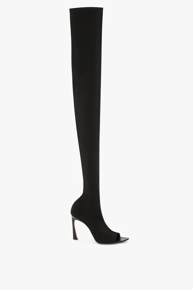 Shoes Women Victoria Beckham Peep Toe Stretch Jersey Boot In Black