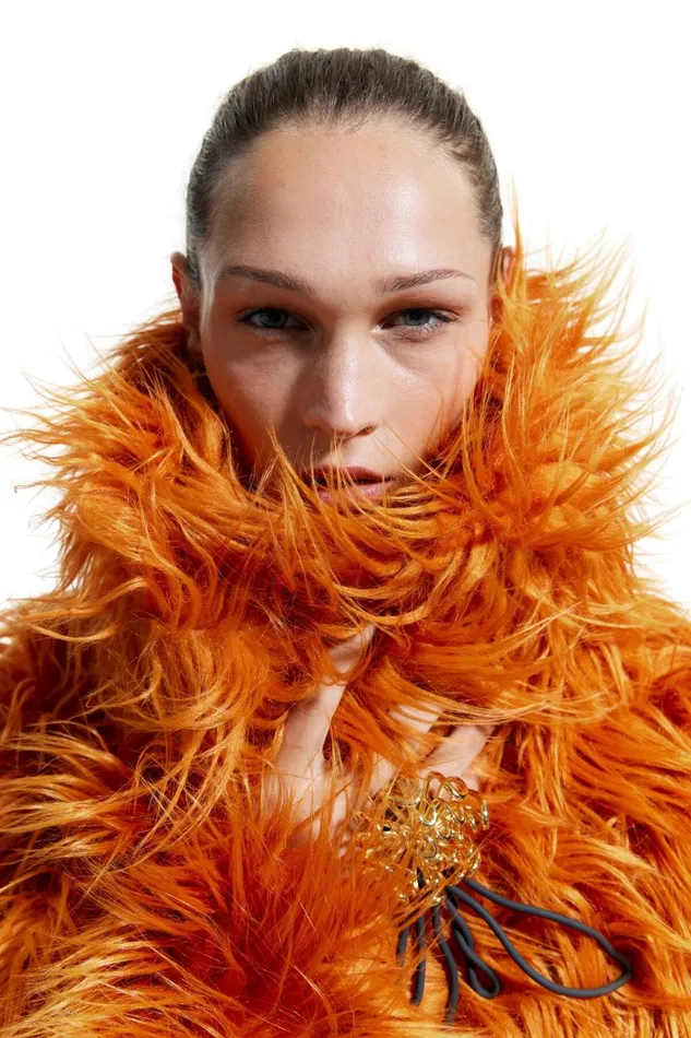 Short Oversize Orange Fur Coat Orange Women Bimba Y Lola Bimba Y Palomo