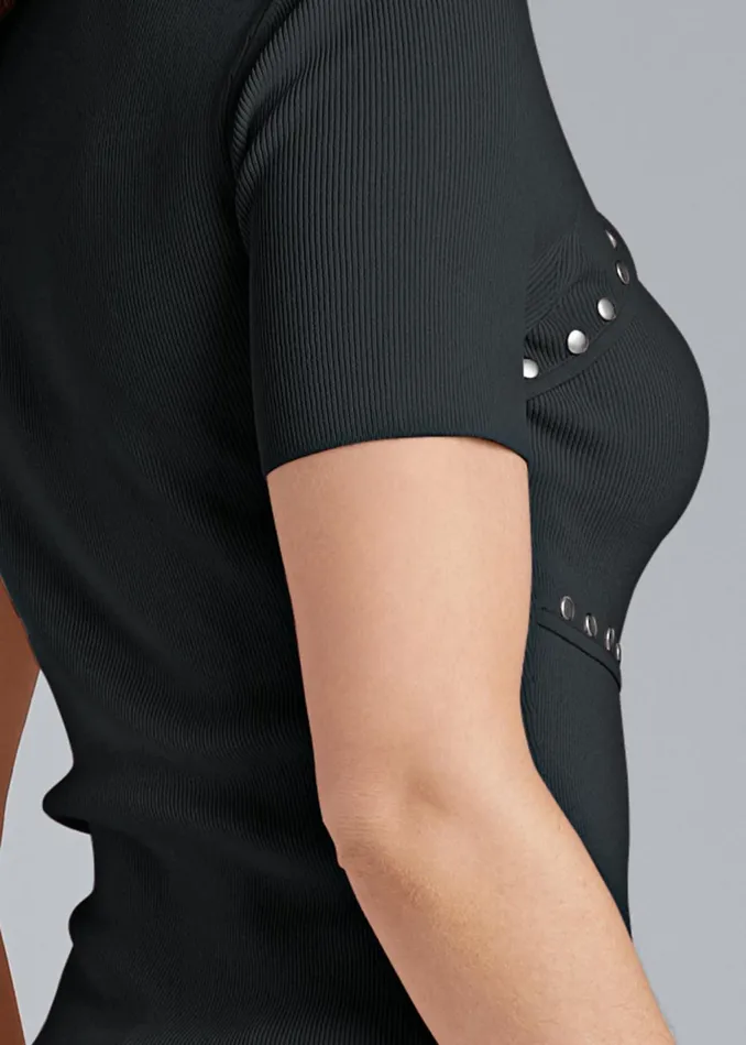 SHORT SLEEVE GROMMET SWEATER Black Women VENUS Sexy Sweaters