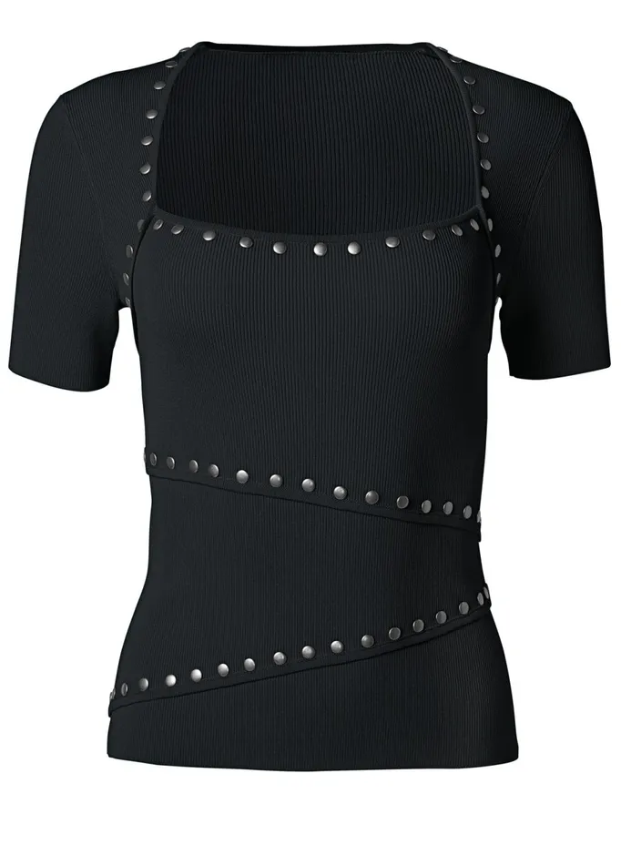 SHORT SLEEVE GROMMET SWEATER Black Women VENUS Sexy Sweaters