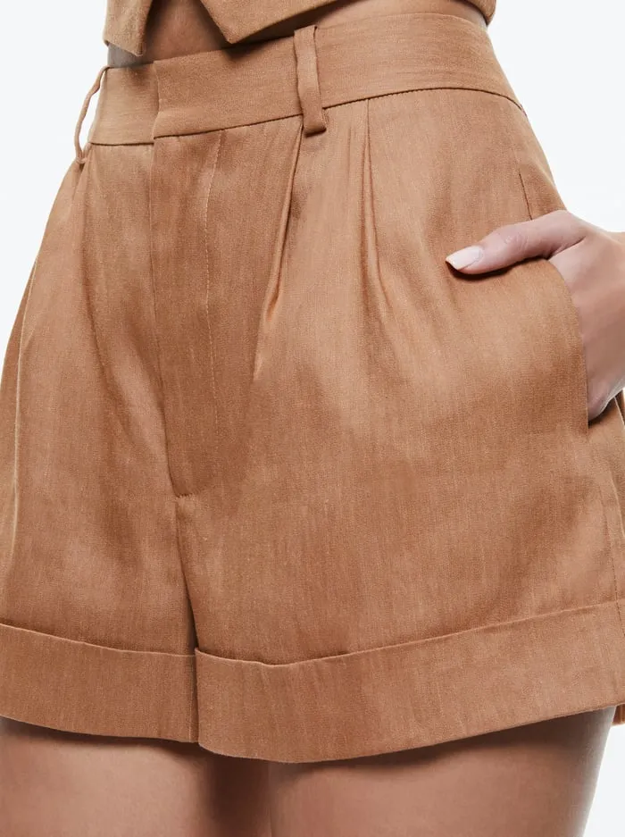 Shorts Women Alice Olivia Conry Linen Pleated Cuff Short Tan
