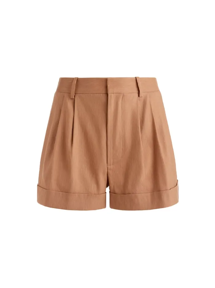 Shorts Women Alice Olivia Conry Linen Pleated Cuff Short Tan