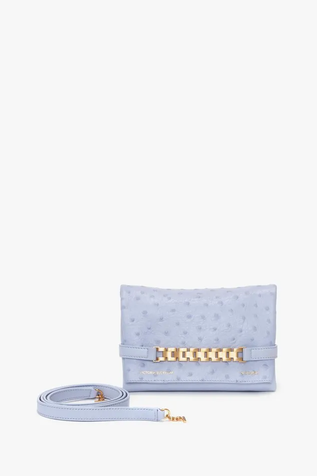 Shoulder Bags Women Victoria Beckham Mini Chain Pouch With Long Strap In Frost OstrichEffect Leather