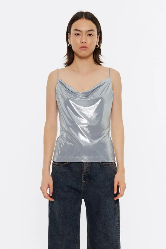 Silver Metallic Strappy Top Light Silver Women Bimba Y Lola TShirts