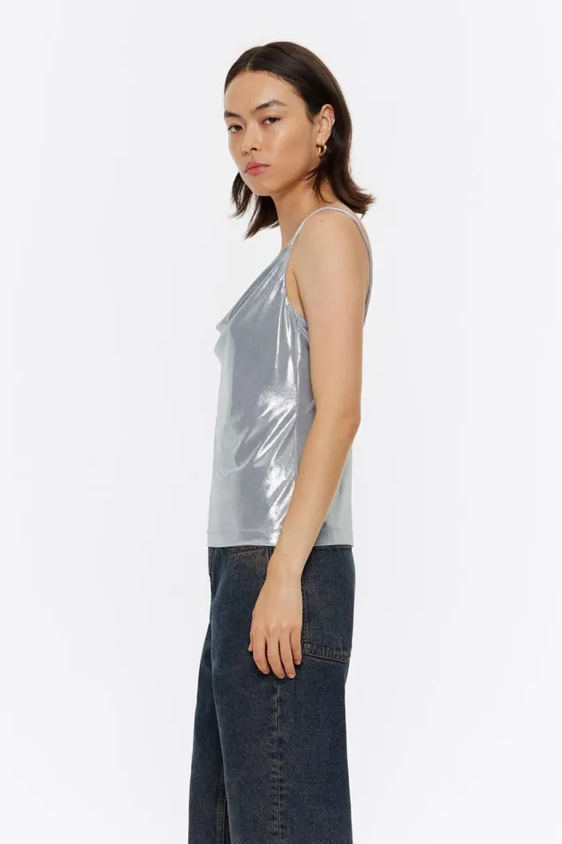 Silver Metallic Strappy Top Light Silver Women Bimba Y Lola TShirts Silver Metallic Strappy Top Light Silver Women Bimba Y Lola TShirts