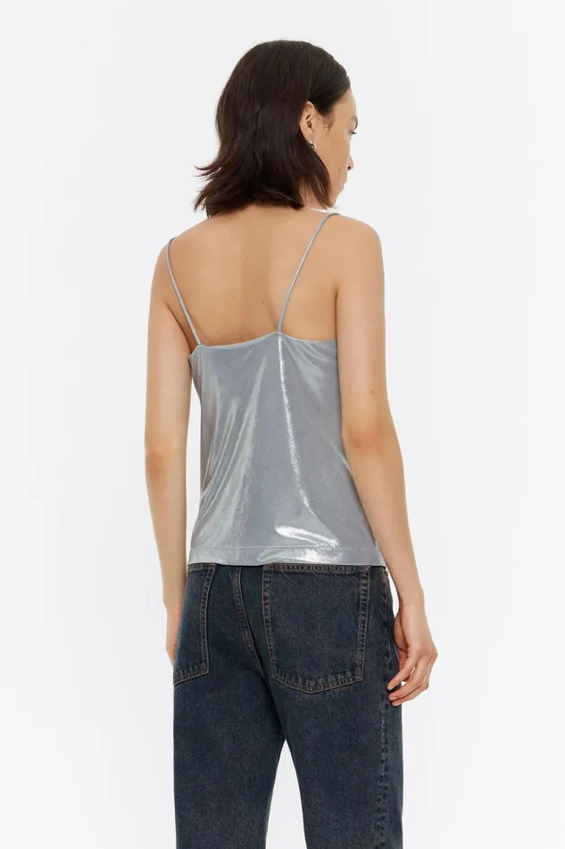 Silver Metallic Strappy Top Light Silver Women Bimba Y Lola TShirts Silver Metallic Strappy Top Light Silver Women Bimba Y Lola TShirts