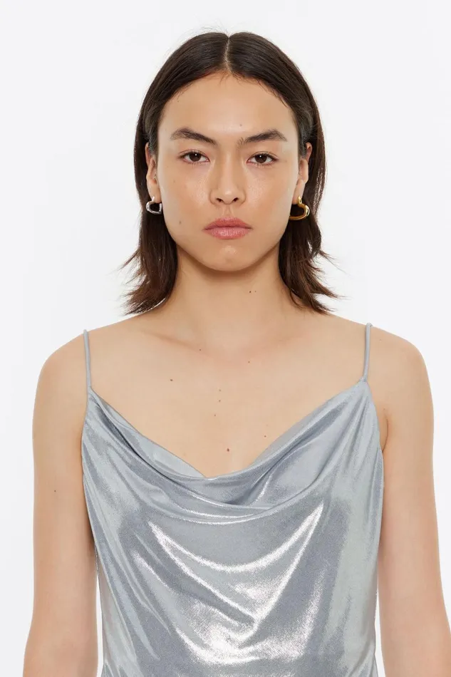 Silver Metallic Strappy Top Light Silver Women Bimba Y Lola TShirts Silver Metallic Strappy Top Light Silver Women Bimba Y Lola TShirts