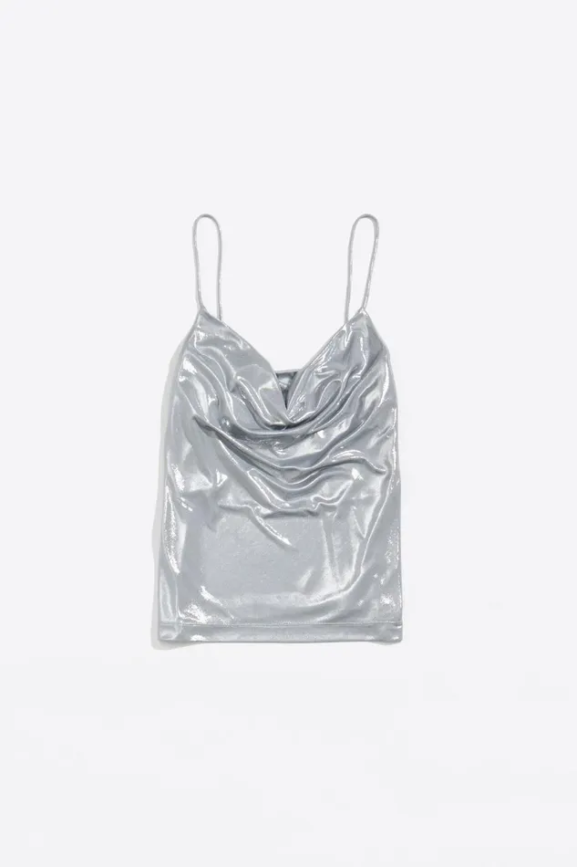 Silver Metallic Strappy Top Light Silver Women Bimba Y Lola TShirts Silver Metallic Strappy Top Light Silver Women Bimba Y Lola TShirts
