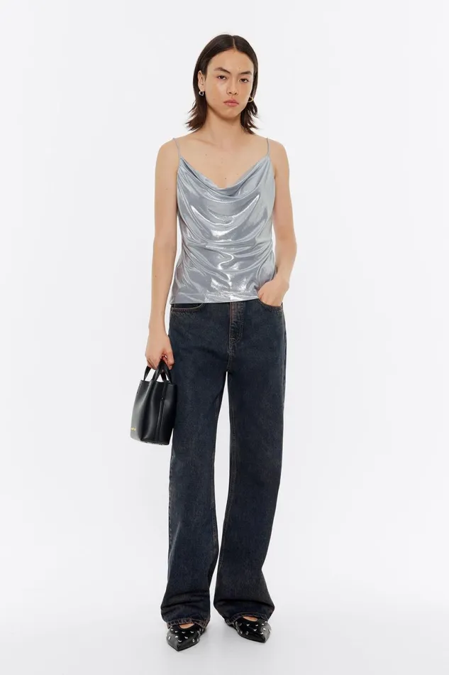 Silver Metallic Strappy Top Light Silver Women Bimba Y Lola TShirts Silver Metallic Strappy Top Light Silver Women Bimba Y Lola TShirts