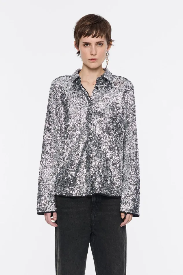 Silver Sequin Shirt Silver Women Bimba Y Lola Party Silver Sequin Shirt Silver Women Bimba Y Lola Party