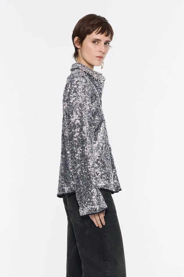 Silver Sequin Shirt Silver Women Bimba Y Lola Party Silver Sequin Shirt Silver Women Bimba Y Lola Party