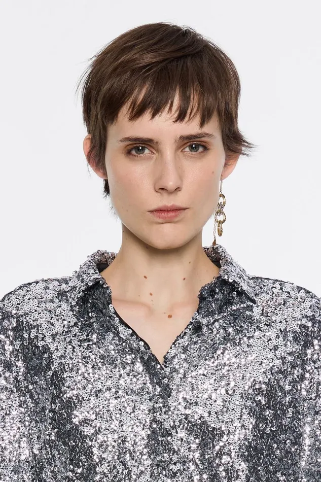 Silver Sequin Shirt Silver Women Bimba Y Lola Party Silver Sequin Shirt Silver Women Bimba Y Lola Party