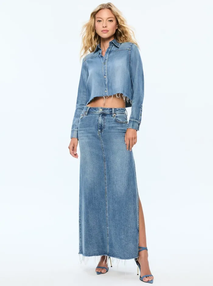 Skirts Women Alice Olivia Marissa High Rise Maxi Skirt With Side Slit Brooklyn Blue