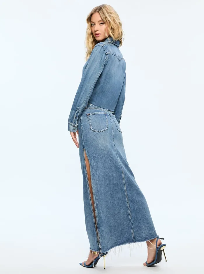 Skirts Women Alice Olivia Marissa High Rise Maxi Skirt With Side Slit Brooklyn Blue