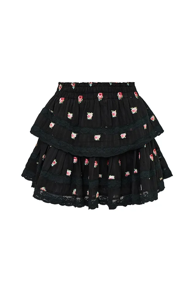 Skirts Women LoveShackFancy Ruffle Mini Embroidered Floral Skirt Black Combo