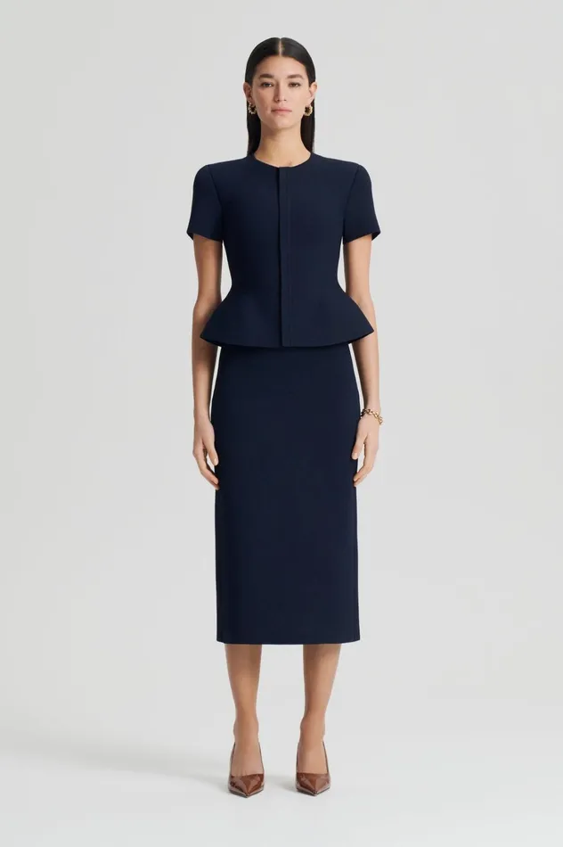 Skirts Women Scanlan Theodore CREPE KNIT PENCIL SKIRT MIDI Navy