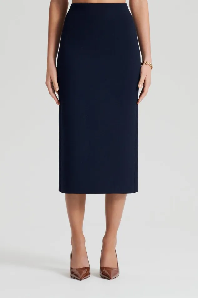 Skirts Women Scanlan Theodore CREPE KNIT PENCIL SKIRT MIDI Navy