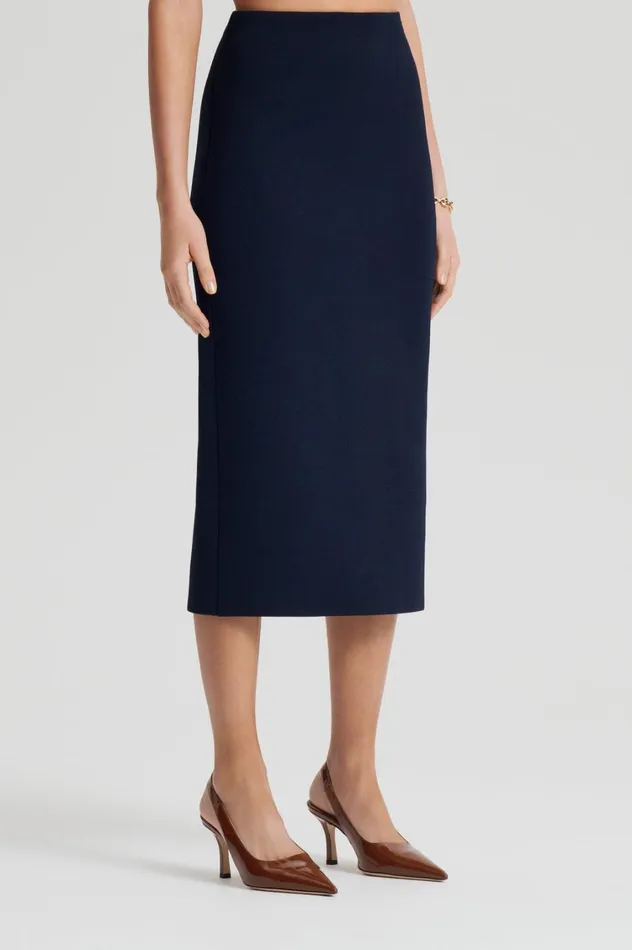 Skirts Women Scanlan Theodore CREPE KNIT PENCIL SKIRT MIDI Navy