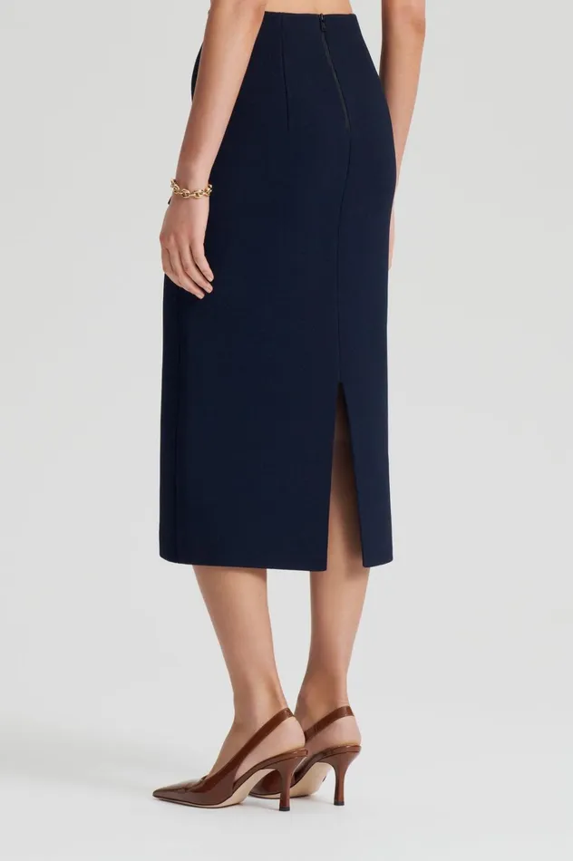 Skirts Women Scanlan Theodore CREPE KNIT PENCIL SKIRT MIDI Navy