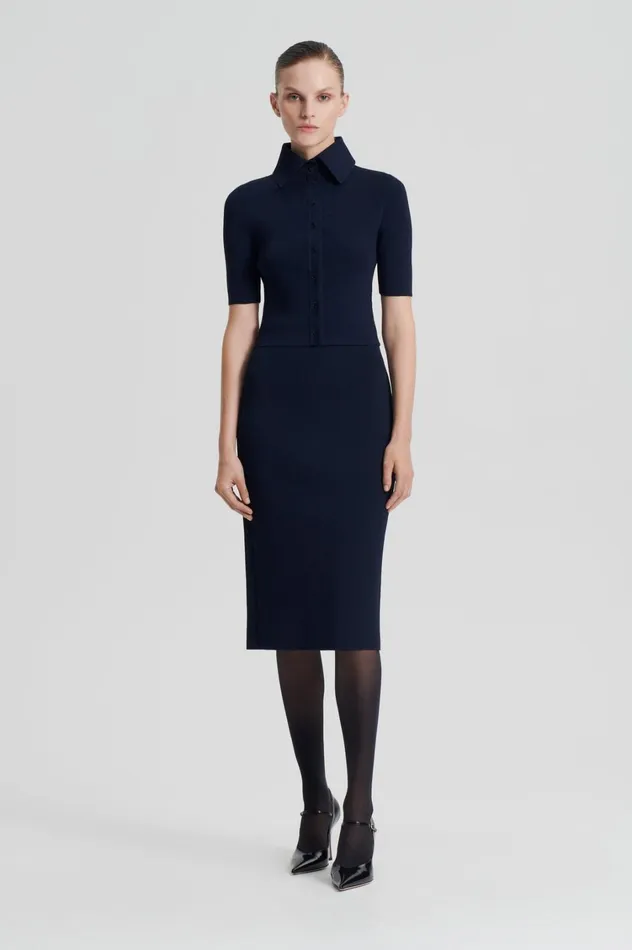 Skirts Women Scanlan Theodore CREPE KNIT PENCIL SKIRT Navy