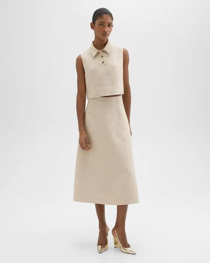 Skirts Women Theory Midi Circle Skirt In Basket Weave Linen Straw