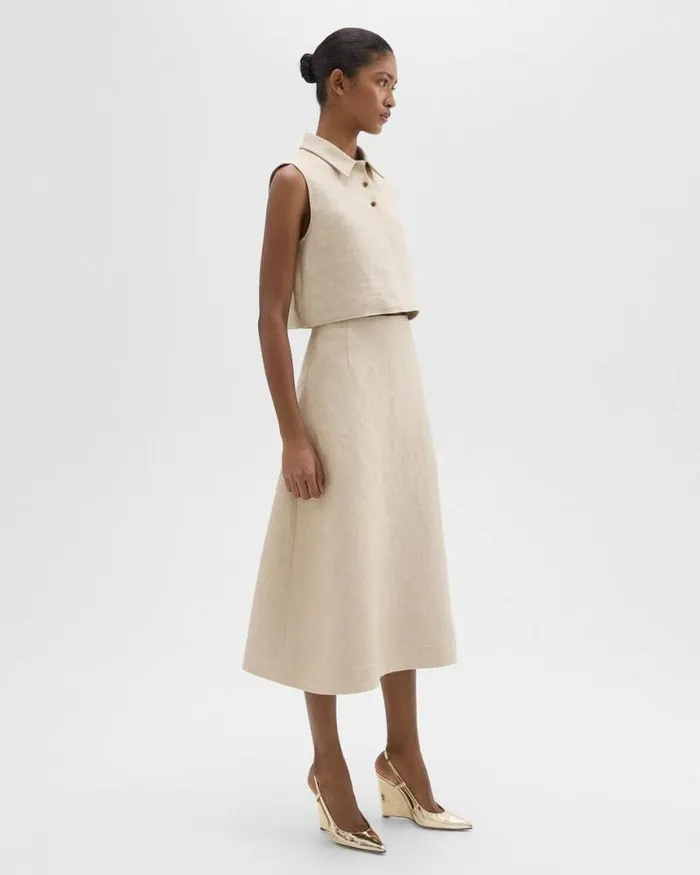 Skirts Women Theory Midi Circle Skirt In Basket Weave Linen Straw Skirts Women Theory Midi Circle Skirt In Basket Weave Linen Straw