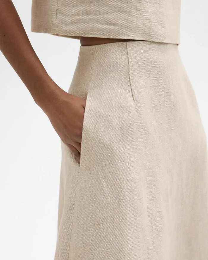 Skirts Women Theory Midi Circle Skirt In Basket Weave Linen Straw Skirts Women Theory Midi Circle Skirt In Basket Weave Linen Straw