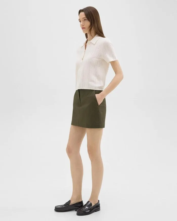 Skirts Women Theory Mini Trouser Skirt In Organic Cotton Dark Olive Skirts Women Theory Mini Trouser Skirt In Organic Cotton Dark Olive