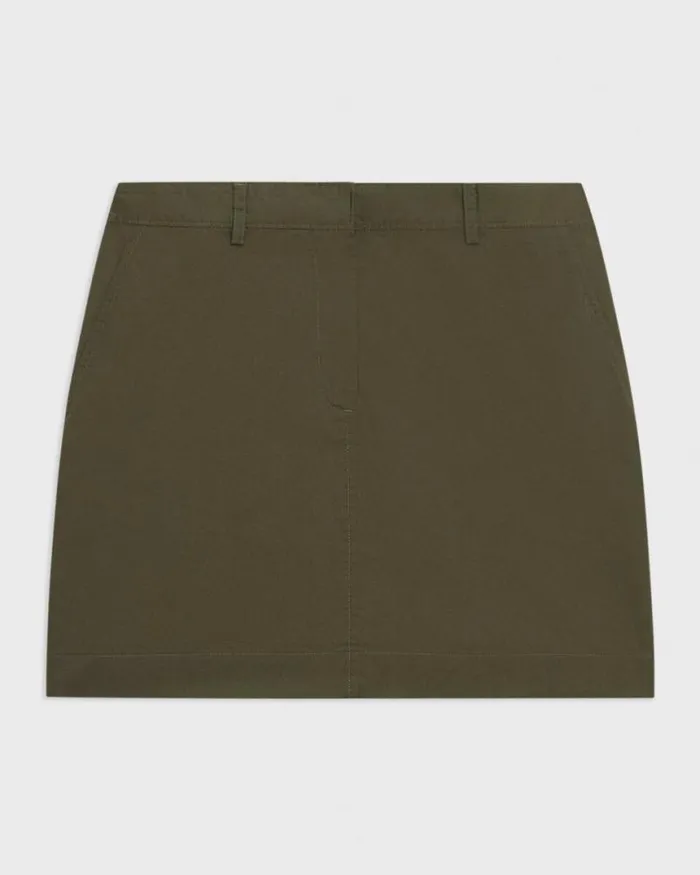 Skirts Women Theory Mini Trouser Skirt In Organic Cotton Dark Olive Skirts Women Theory Mini Trouser Skirt In Organic Cotton Dark Olive