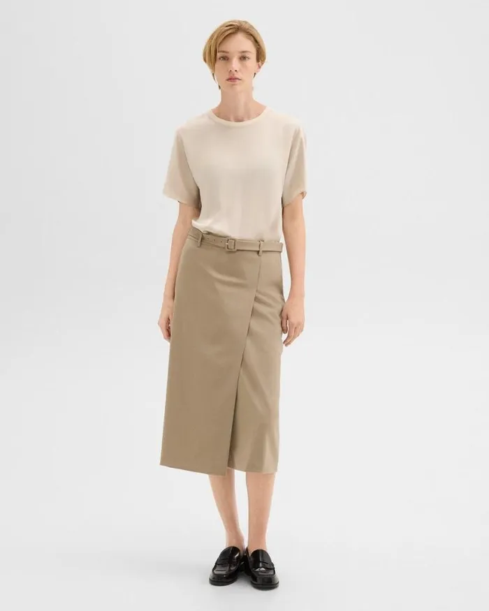 Skirts Women Theory Trouser Skirt In Wool Gabardine Barley