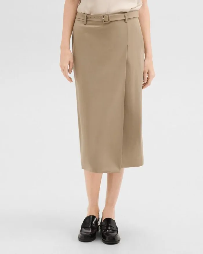 Skirts Women Theory Trouser Skirt In Wool Gabardine Barley