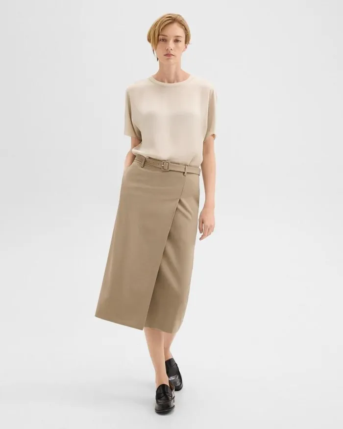 Skirts Women Theory Trouser Skirt In Wool Gabardine Barley