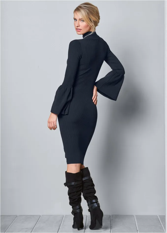 SLEEVE DETAIL SWEATER DRESS Navy Women VENUS Midi Dresses