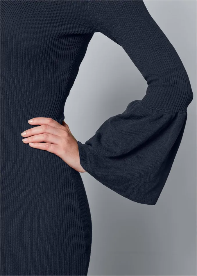 SLEEVE DETAIL SWEATER DRESS Navy Women VENUS Midi Dresses