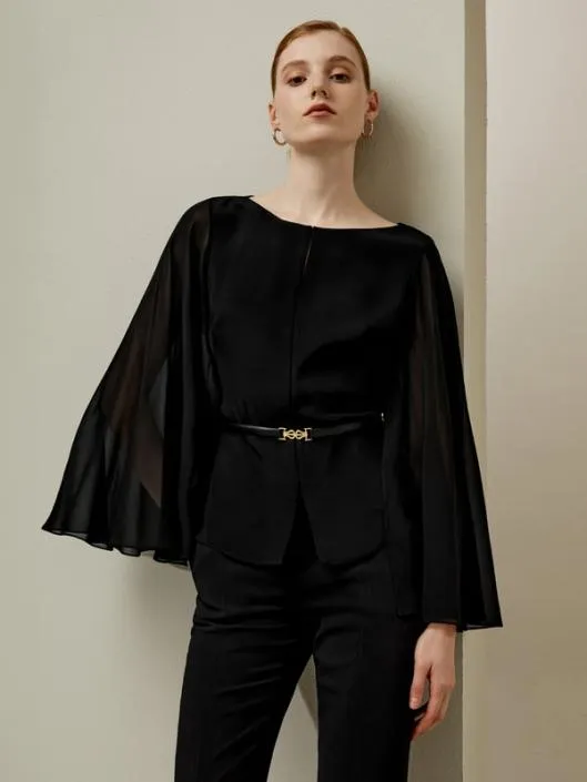 Slim Fit Silk CapeStyle Blouse Women Blouses Lilysilk Shirts