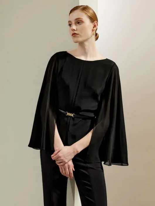 Slim Fit Silk CapeStyle Blouse Women Blouses Lilysilk Shirts