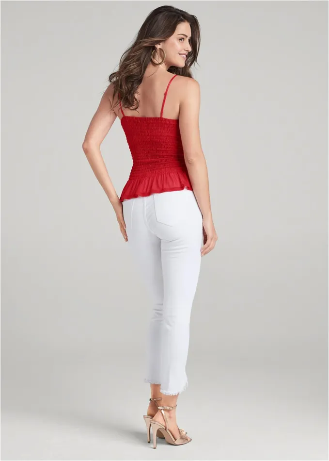 SMOCKED MESH TOP Red Women VENUS Night Out Tops SMOCKED MESH TOP Red Women VENUS Night Out Tops