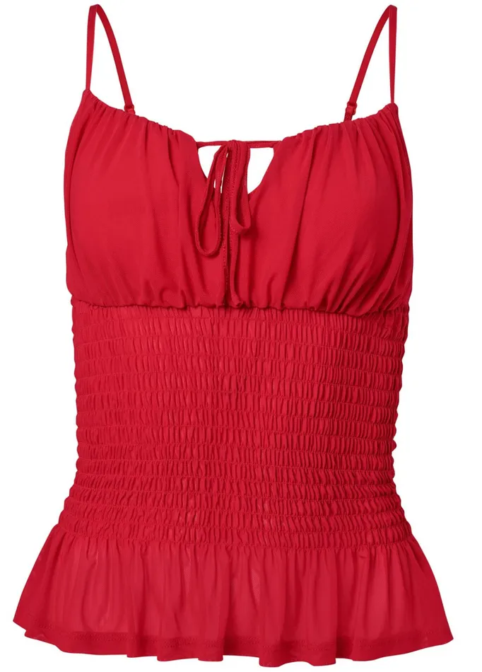 SMOCKED MESH TOP Red Women VENUS Night Out Tops SMOCKED MESH TOP Red Women VENUS Night Out Tops