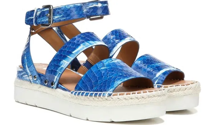 Sport Sandals Women Franco Sarto Sarto Calvin Wedge Sandal Blue Snake Leather